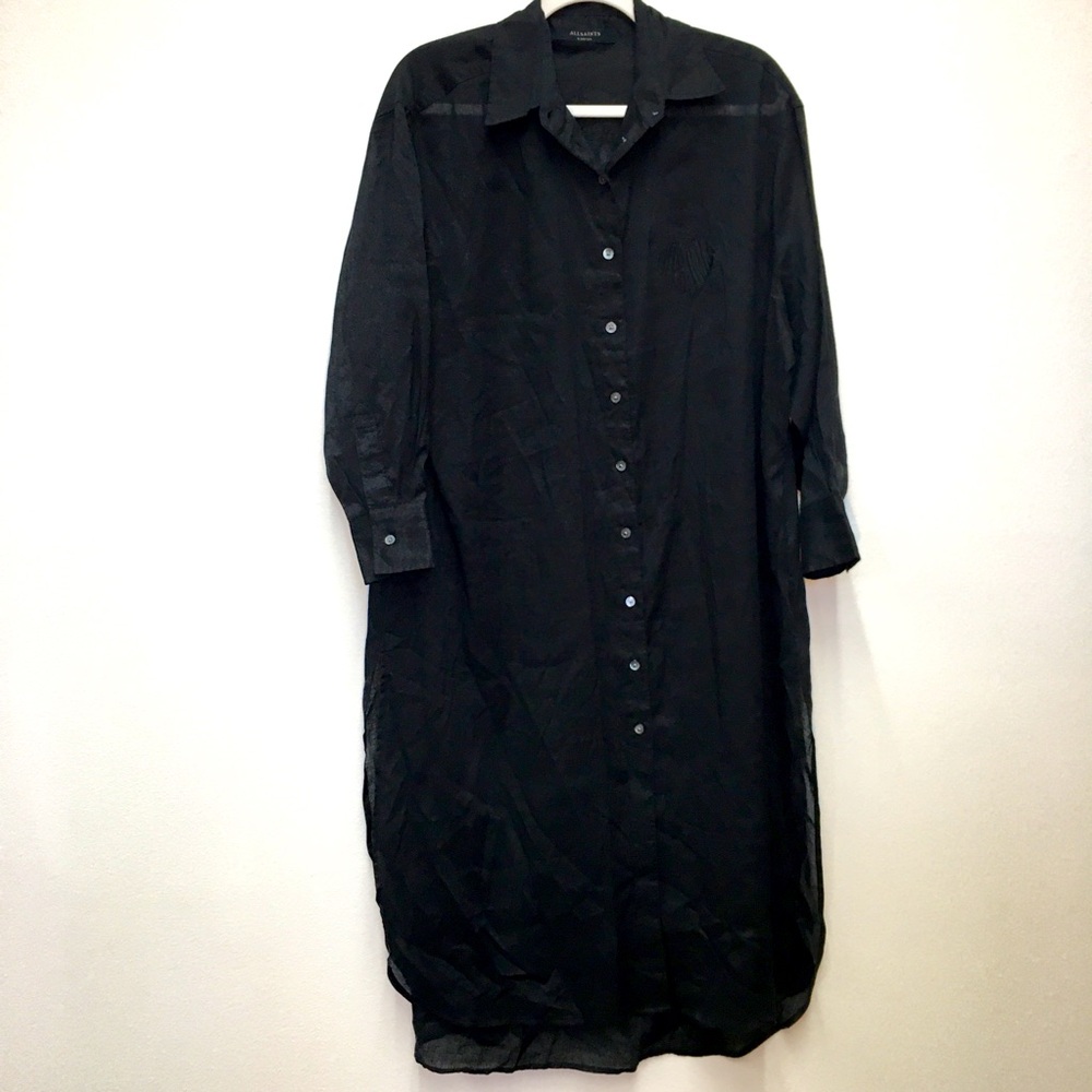 All Saints Long Sleeve Tunic Dress XS Black Lightweight Minimal Classic Luxury
